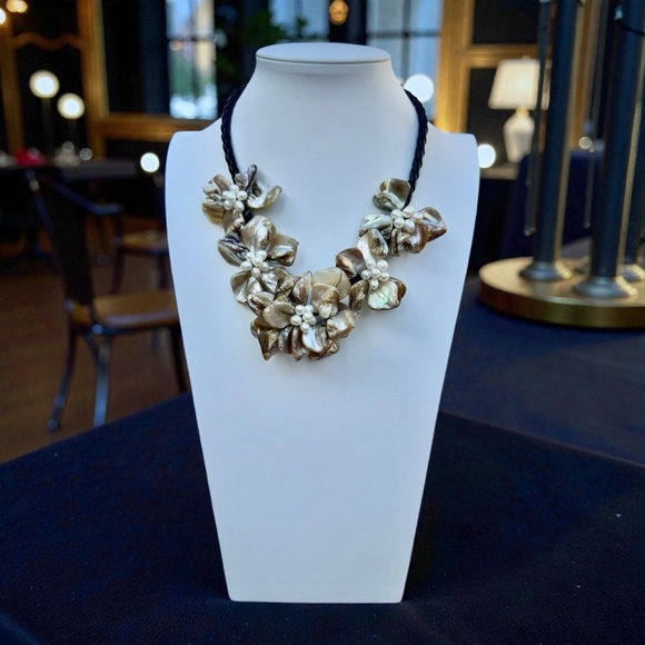 Jewelry - Floral Freshwater Pearl and Mother of Pearl Shell Statement Necklace